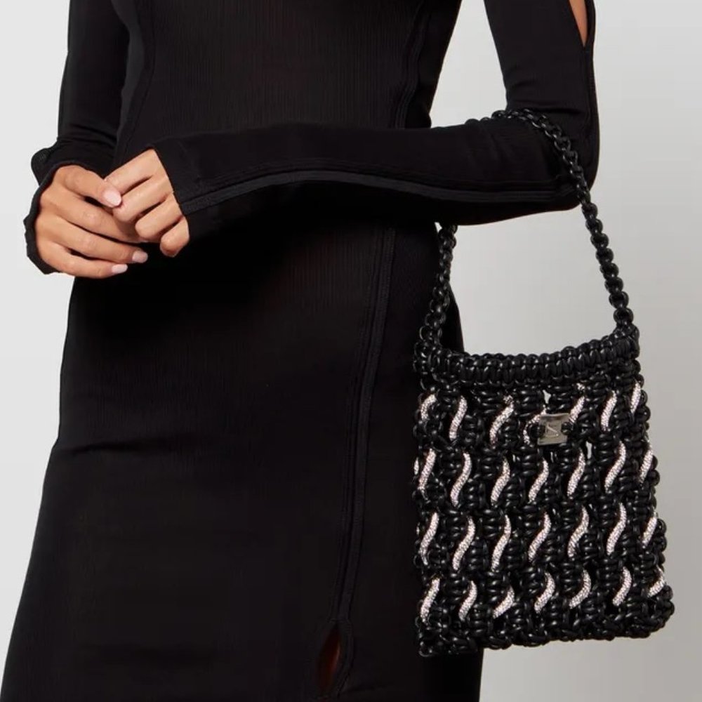 Yuzefi Woven Crystal Tote Bag New Vegan Black Leather LAST CALL